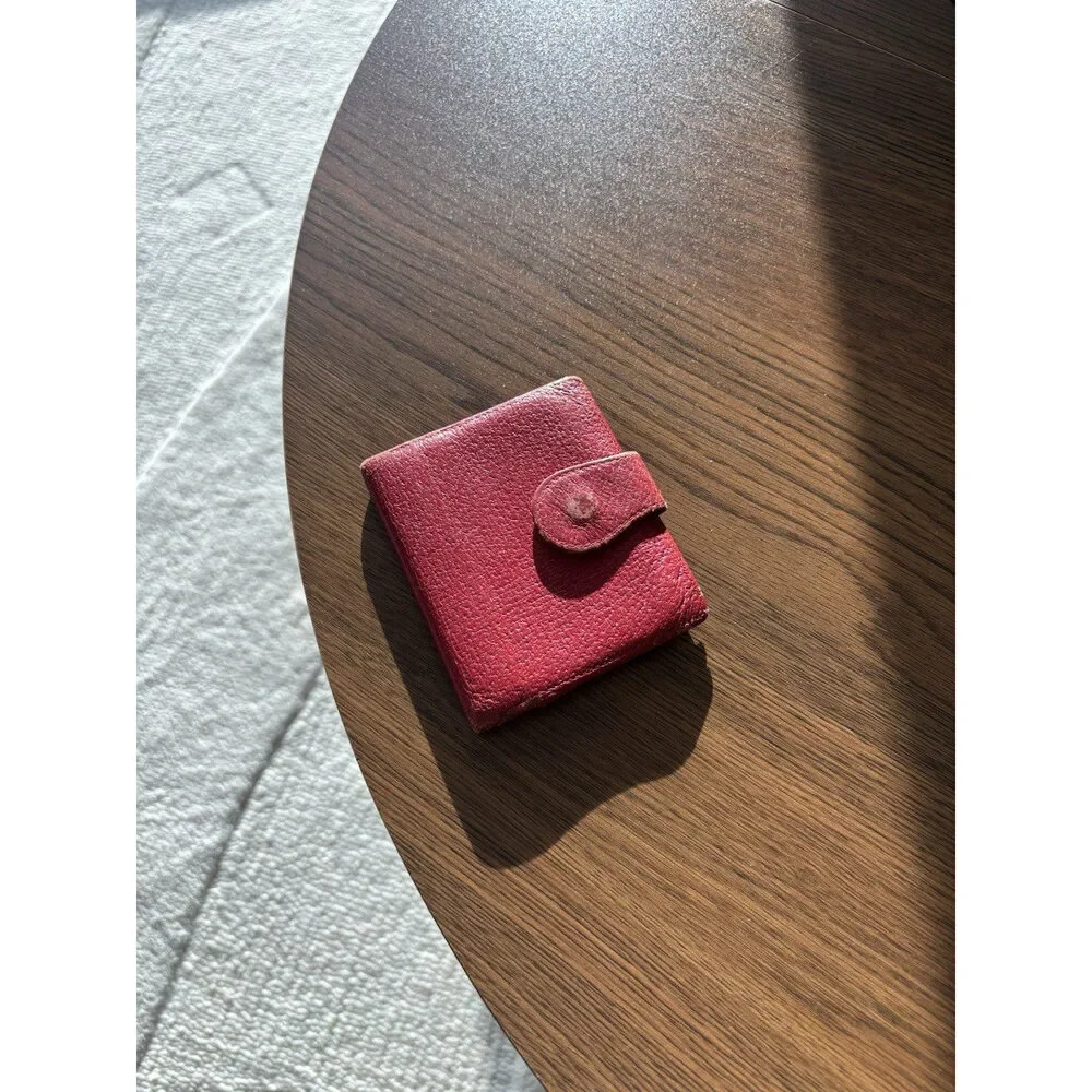 GUCCI Authentic Vintage Red Leather Bifold Wallet With Button Made In Italy